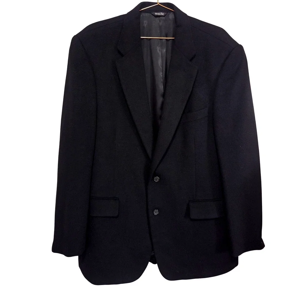 Bill‎ Blass Mens Black 100% Camel Hair Blazer Jacket Wool Blend Size 40R